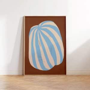 Cuadro abstracto de líneas marrón y celeste